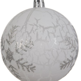 Pallina bianco-trasparente con glitter argento diam. 8 cm