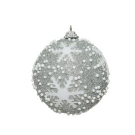 Pallina d.8 cm.argento con fiocchi di neve