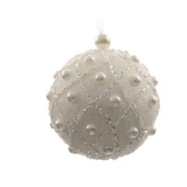Pallina d.8cm bianca con perle