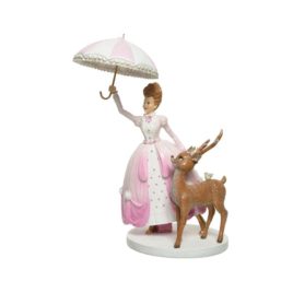 Ragazza con ombrello rosa e cerbiatto cm43,3