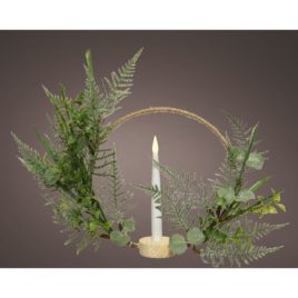 Corona con fiori verdi con candela led d.35