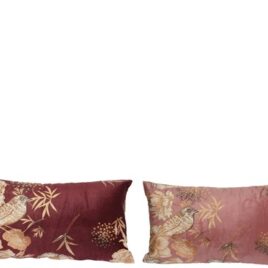 cuscino velluto cm50x30 rosa-bordeaux con decori