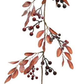 festone con foglie e bacche rosse cm130