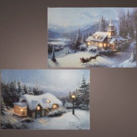 quadro paesaggio con neve 30×40 luce calda batteria