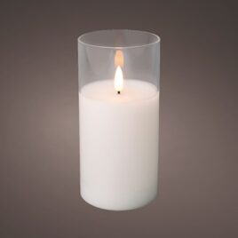 candela in vetro d.7,5 h15 luce bianca
