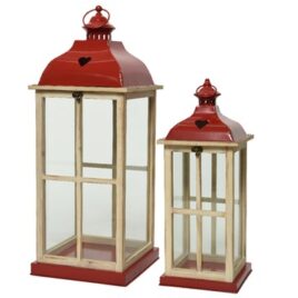 lanterna legno naturale coperchio rosso grande