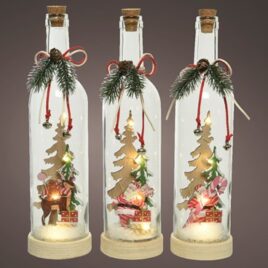 bottiglia vetro d8h30,5 figure natalizie con led