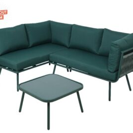 set zadar divano angolo con cuscini e tavolino verde