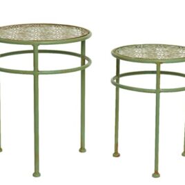 tavolino metallo verde con fiori d.25xh33