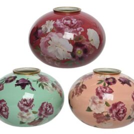 vaso ceramica bombato con fiori cm20xh14,5